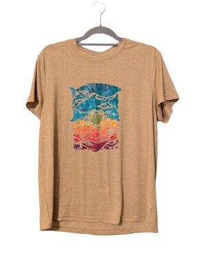 Women's Tan Graphic Ocean Print Tee